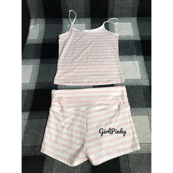 VS PINK BY FRANKIE’S JADE COTTON TANK & BROOKLYN SHORTS SET PEONY STRIPE LARGE - Picture 6 of 6